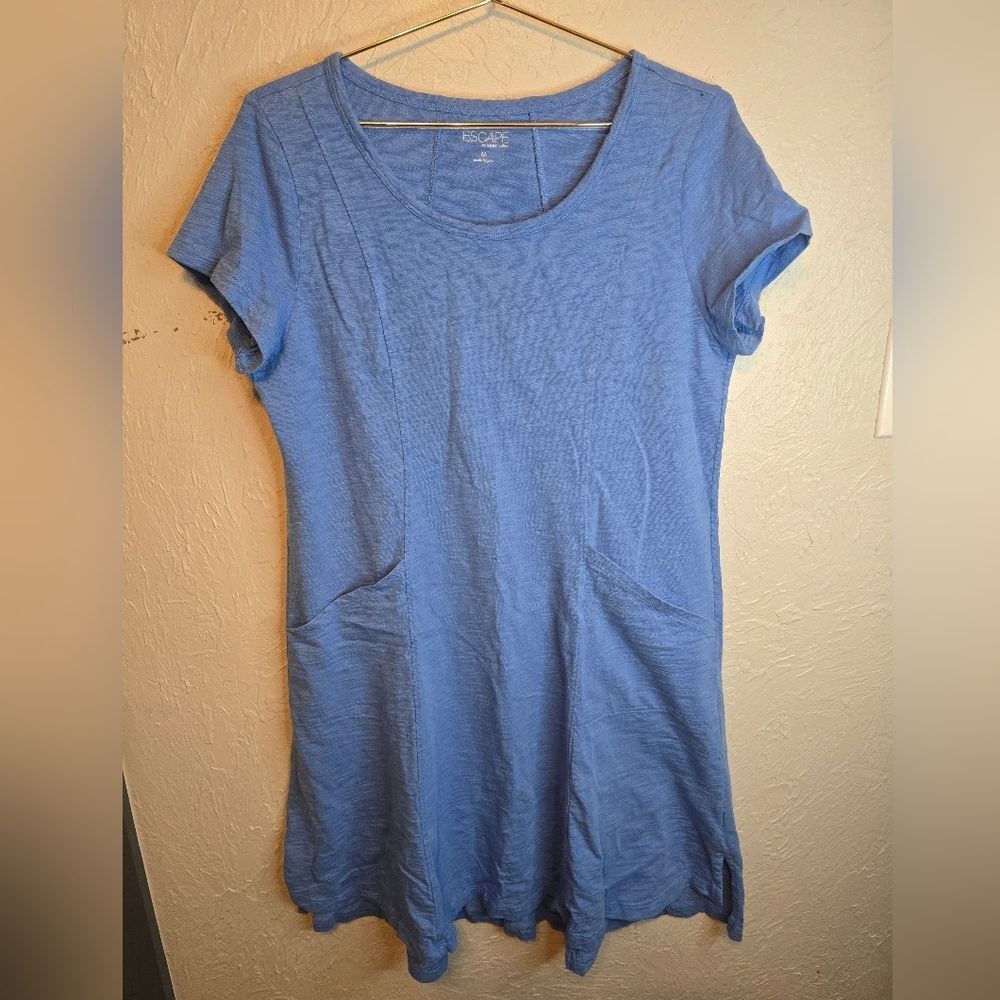 Escape by Habitat M Blue Cotton Tunic Top Short Sleeve Pocket Casual Peru